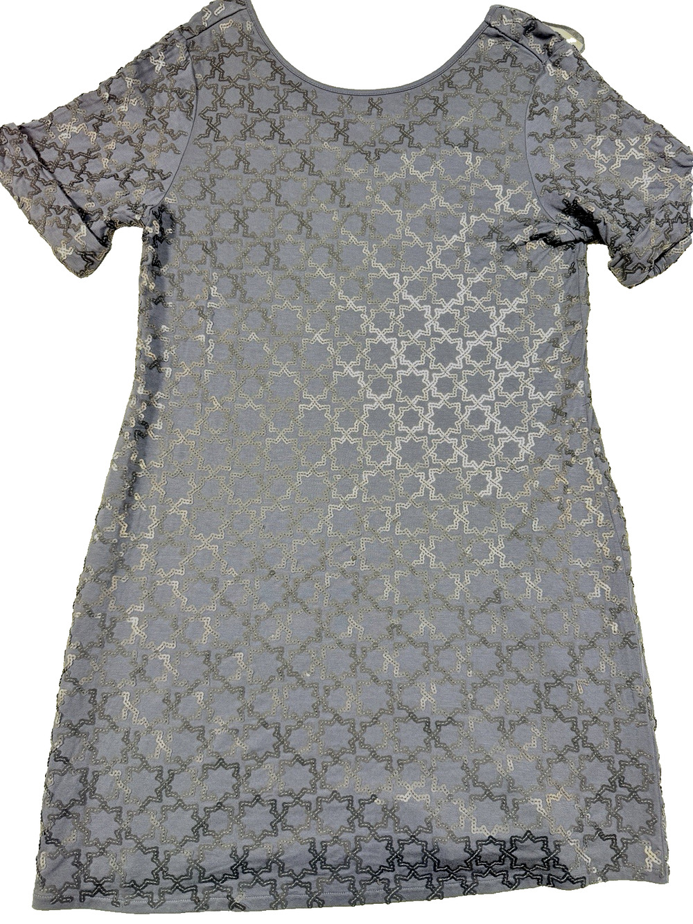 Monsoon Grey Sequin Star Geometric Tunic Y2K Mini Dress Slate Blue US 12